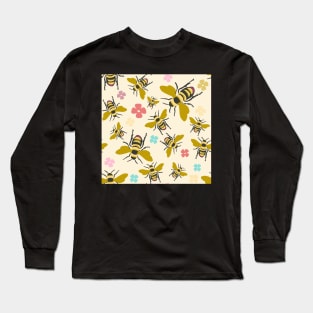 Vintage Honey Bees and Flowers repeat pattern Long Sleeve T-Shirt